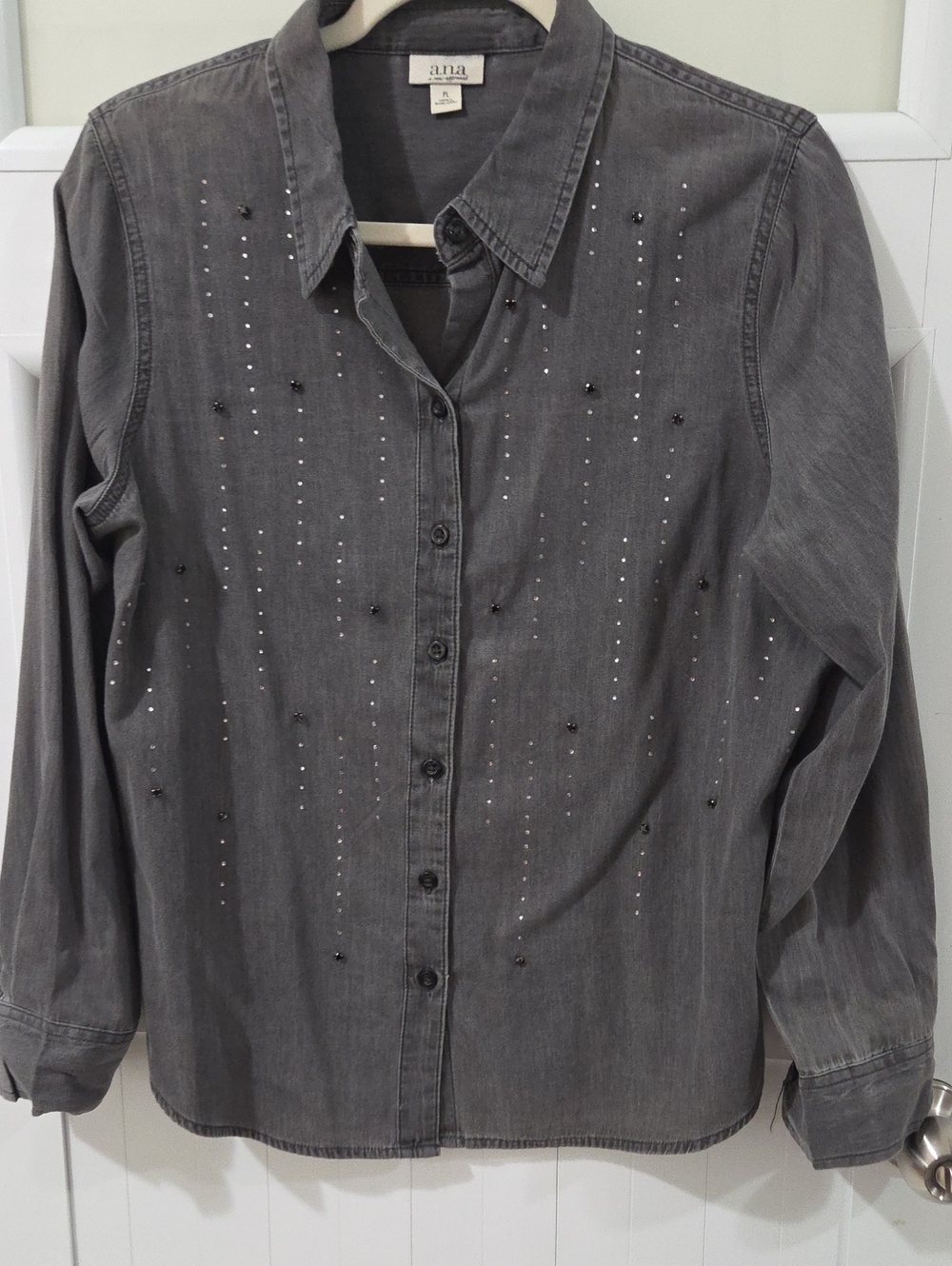 a.n.a Gray Embellished Button-Down Shirt